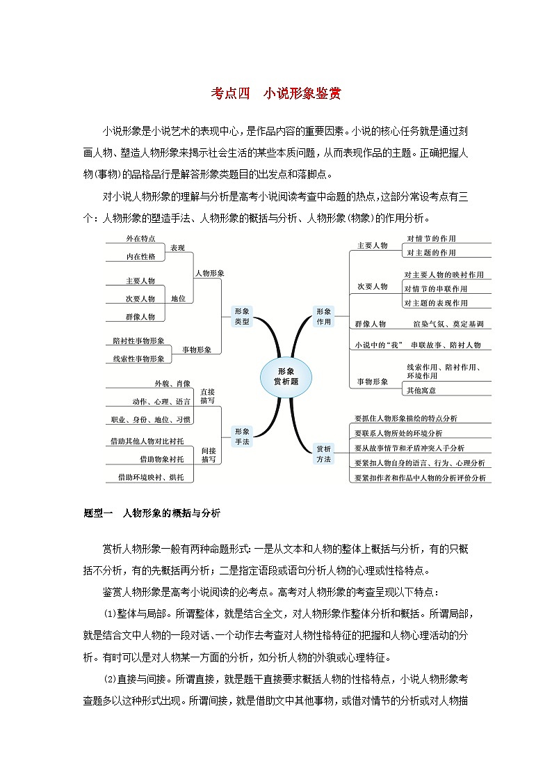 统考版2023届高考语文全程一轮复习第五部分文学类文本阅读专题八小说阅读学案二小说阅读选择题突破考点四小说形象鉴赏第1页