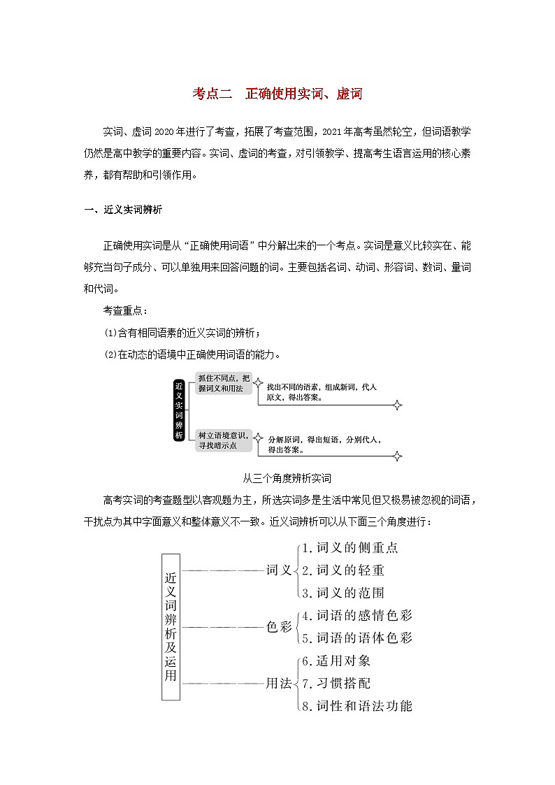 統(tǒng)考版2023屆高考語文全程一輪復(fù)習(xí)第一部分語言文字運(yùn)用專題一基于真實(shí)情境的語用考查學(xué)案二專題分類研究集中突破考點(diǎn)考點(diǎn)二正確使用實(shí)詞虛詞第1頁