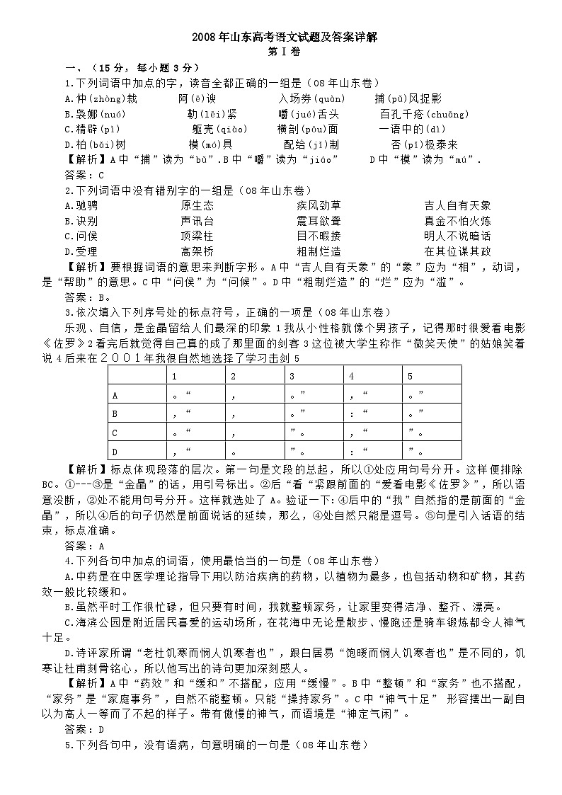 2008年山東高考真題語(yǔ)文含答案第1頁(yè)