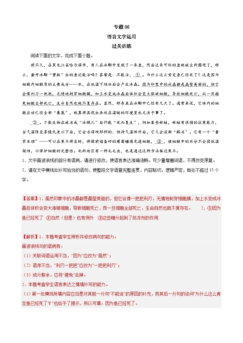 专题06 语言文字运用——2022-2023学年高一语文下学期期末知识点精讲+训练学案+期末模拟卷（统编版必修下册）01