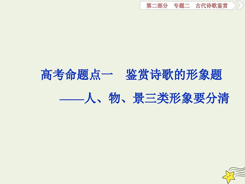 高考语文一轮复习课件专题二古代诗歌鉴赏3高考命题点一鉴赏诗歌的形象题__人物景三类形象要分清01