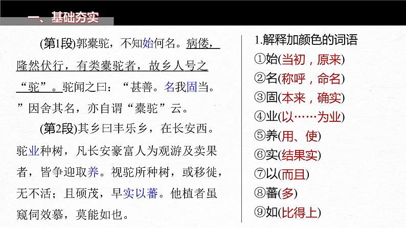 高考语文一轮复习--选择性必修下冊(二) 单篇梳理 基础积累 课文5 种树郭橐驼传(精品课件)第4页