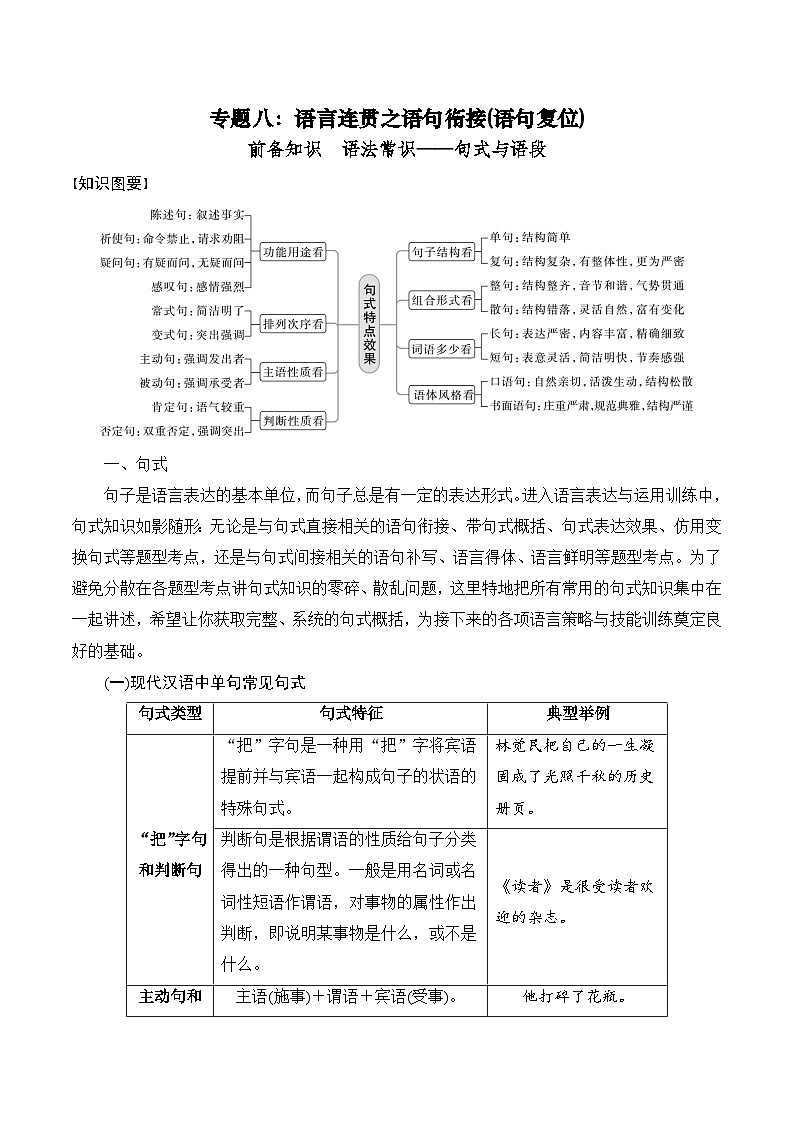 专题八:语言连贯之语句衔接(语句复位)-备战2024年高考语文一轮复习一本通(全国通用)解析版01