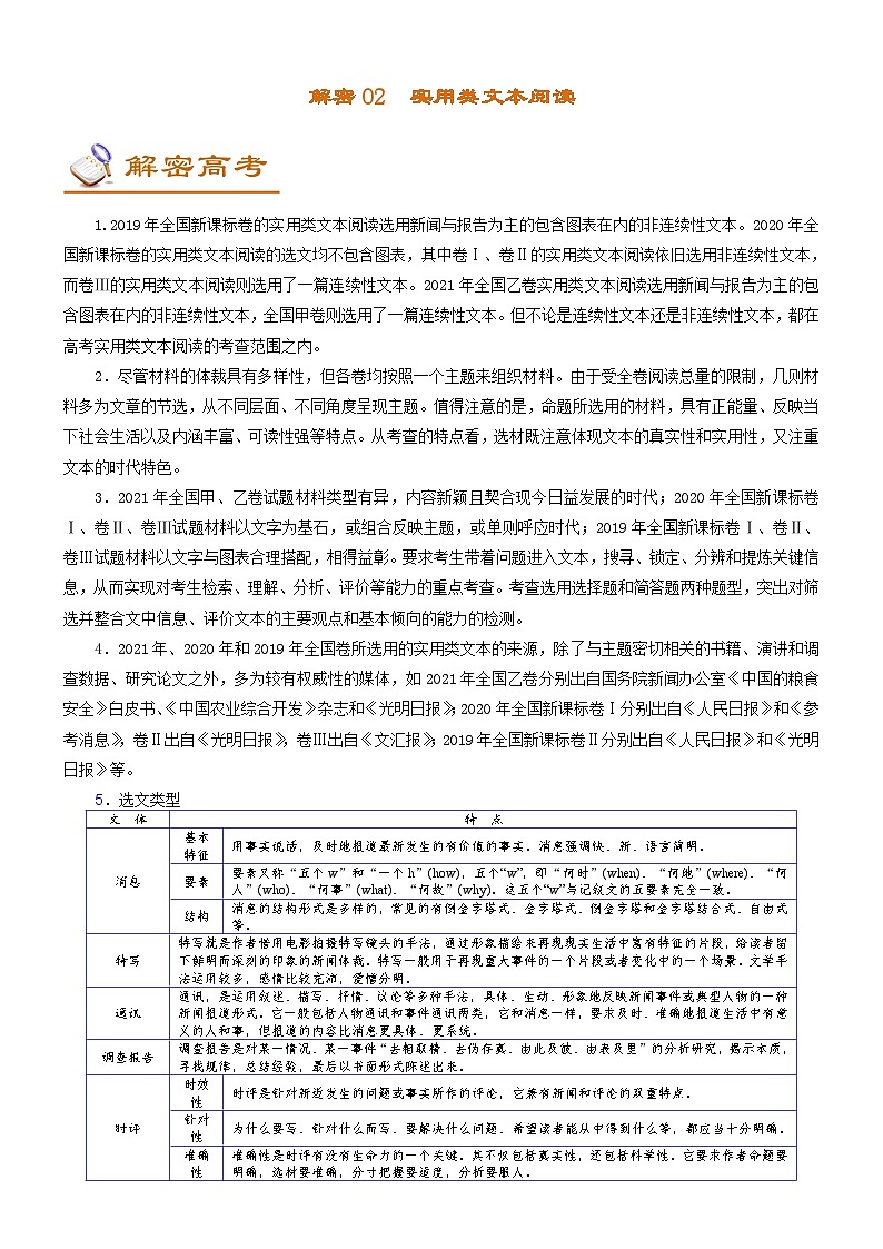 解密02实用类文本阅读 (讲义)-【高频考点解密】2022年高考语文二轮复习讲义+分层训练01