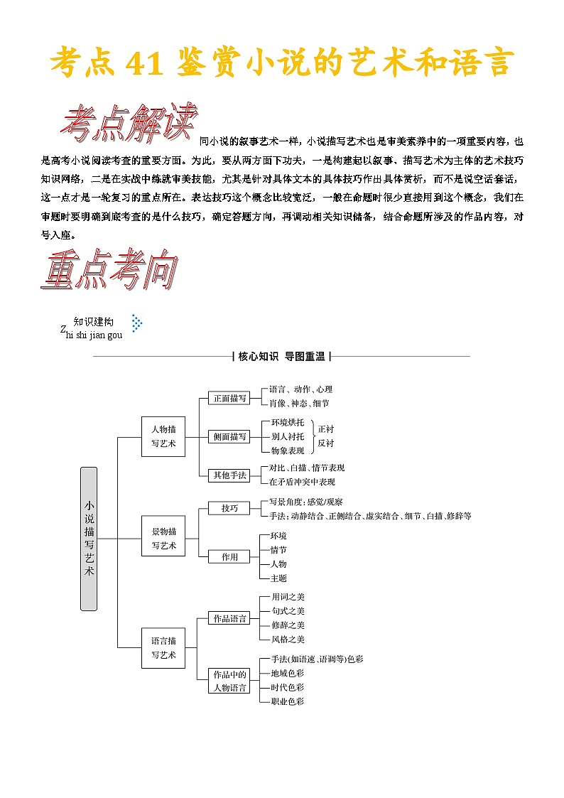 考点41鉴赏小说的艺术和语言-备战2022年高考语文一轮复习考点帮第1页