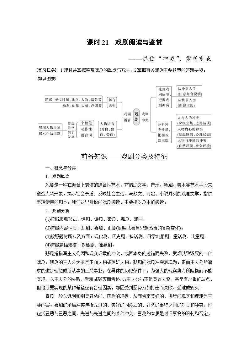 高考语文一轮复习课时练习 板块4 新诗与戏剧阅读 课时21 戏剧阅读与鉴赏(含解析)第1页
