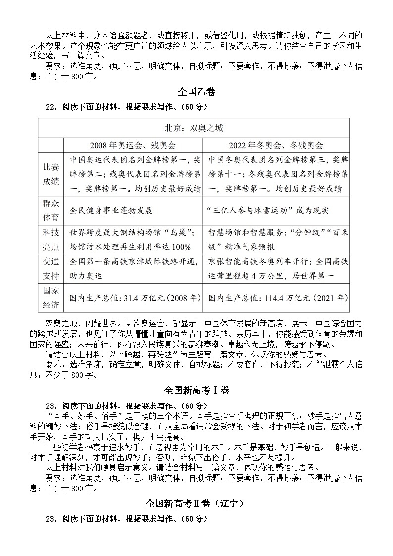高中语文2024届高考复习真题作文题目汇总(2020—2023)第2页