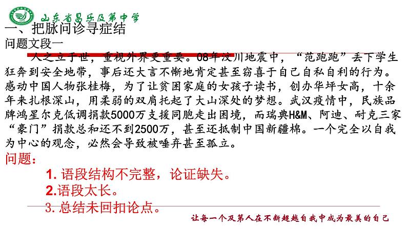 2024届高考写作指导:议论文段写作训练 课件第2页