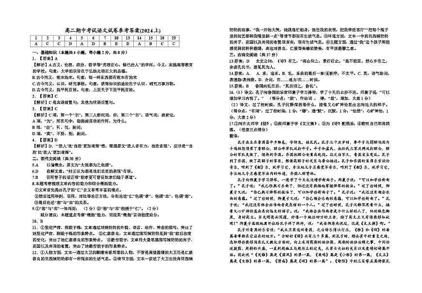 寧夏回族自治區(qū)銀川一中2023-2024學(xué)年高二上學(xué)期期中考試 語文答案第1頁