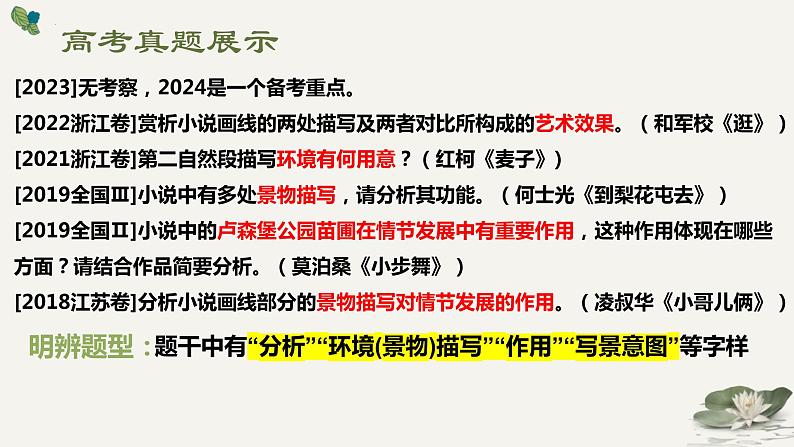2024届高考专题复习:小说文本阅读之环境 课件第2页