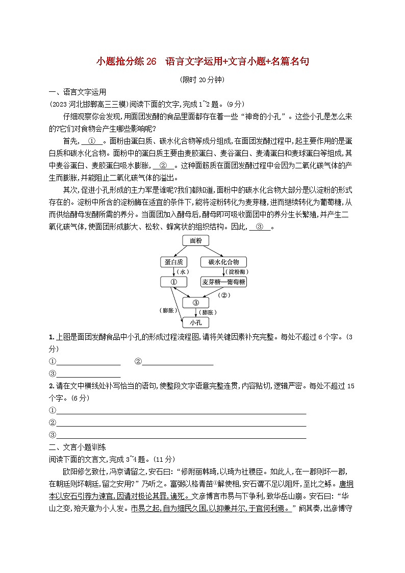 适用于新高考新教材2024版高考语文二轮复习小题抢分练26语言文字运用+文言小题+名篇名句第1页