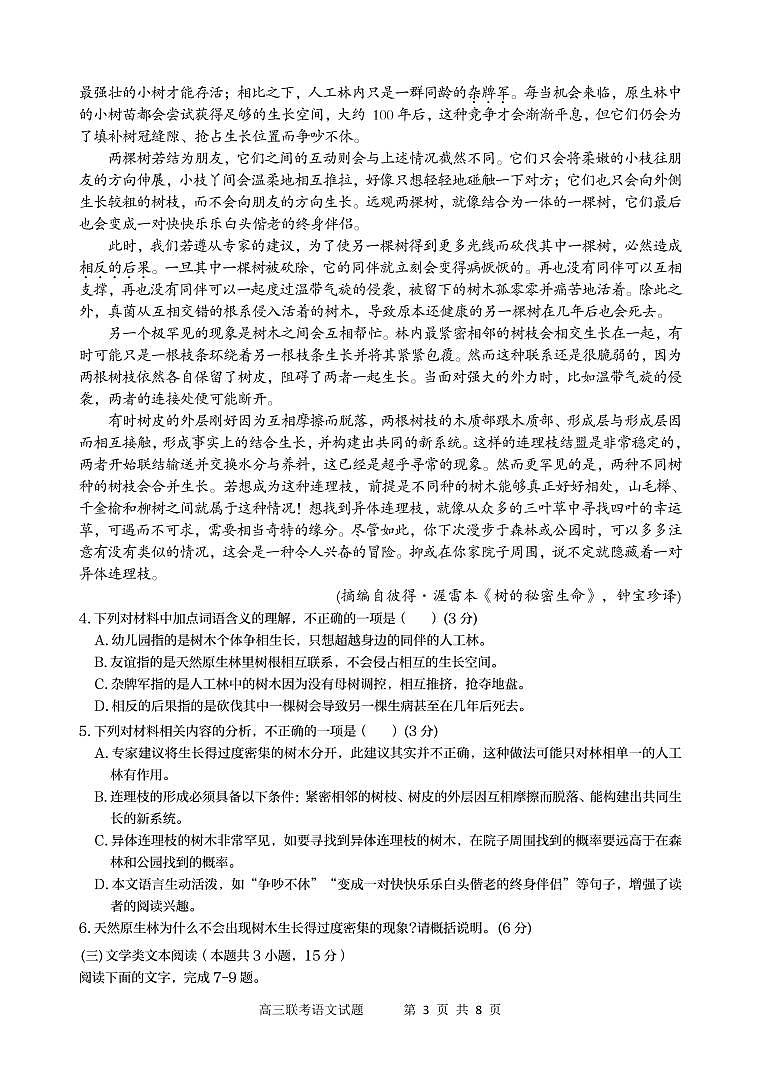 陕西省宝鸡实验高级中学2024届高三上学期12月联考语文第3页