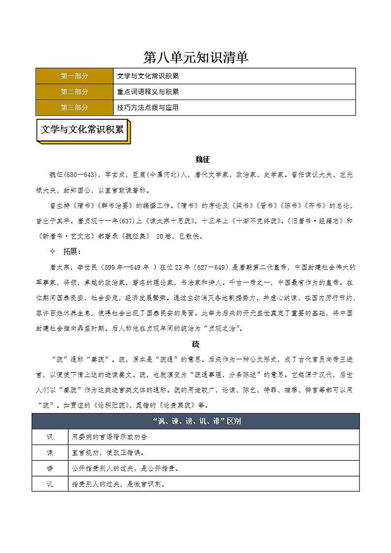 第八单元 单元测试+专项练习+知识清单+朗读视频01