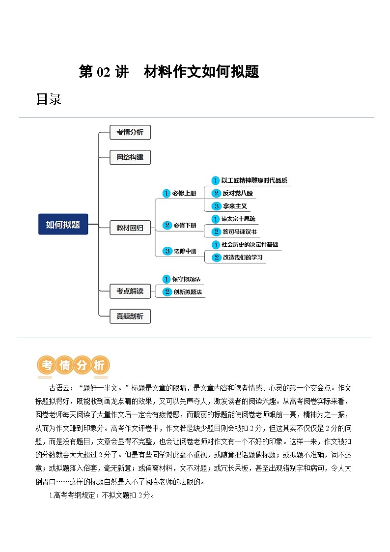 第02讲 材料作文如何拟题(讲义)-备战2024年高考语文一轮复习精品课件+讲义+练习(新教材新高考)01
