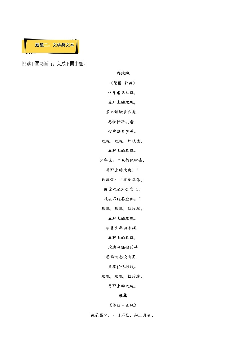 人教语文选修中册13.1 《迷娘(之一)》分层作业(原卷版)02