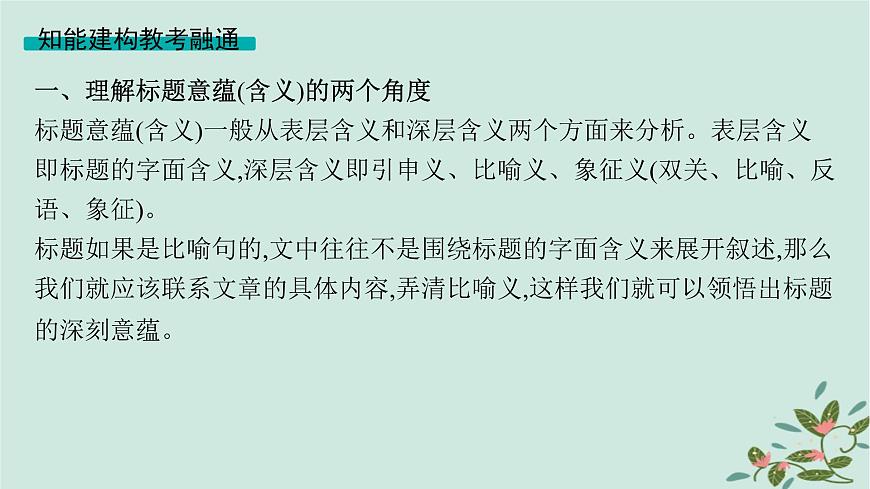 備戰(zhàn)2025屆新高考語(yǔ)文一輪總復(fù)習(xí)第2部分現(xiàn)代文閱讀Ⅱ復(fù)習(xí)任務(wù)群2小說閱讀任務(wù)6分析探究小說的標(biāo)題與主題課件第5頁(yè)
