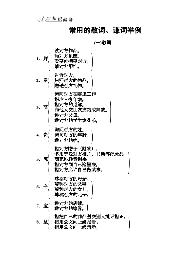 高考语文大一轮复习（高考知识储备）：专题七 语言表达简明、得体 知识储备 含答案