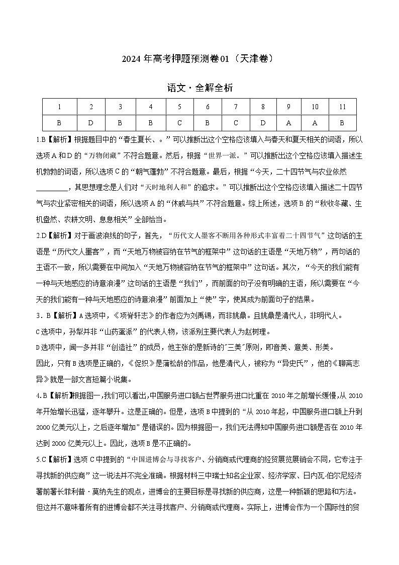2024年高考押题预测卷—语文(天津卷01)(全解全析)第1页