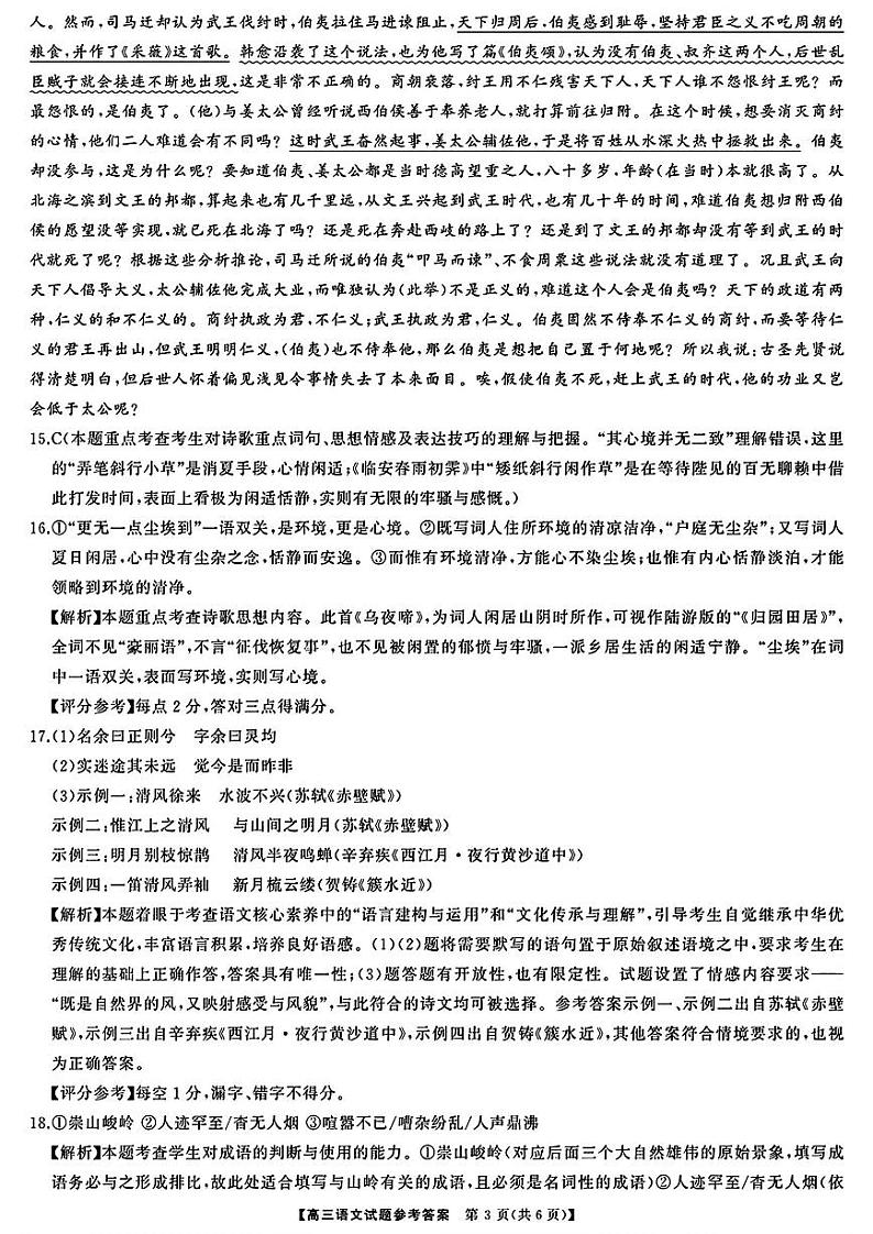 2024届湖南天壹名校联盟高三下学期(5月)适应性考试语文03