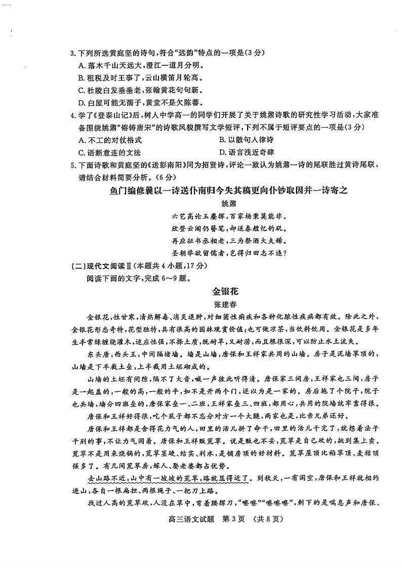 【山东卷】山东省济南市2024年(届)高三高考5月适应性训练(济南三模)(5.14-5.16) 语文试卷+答案第3页