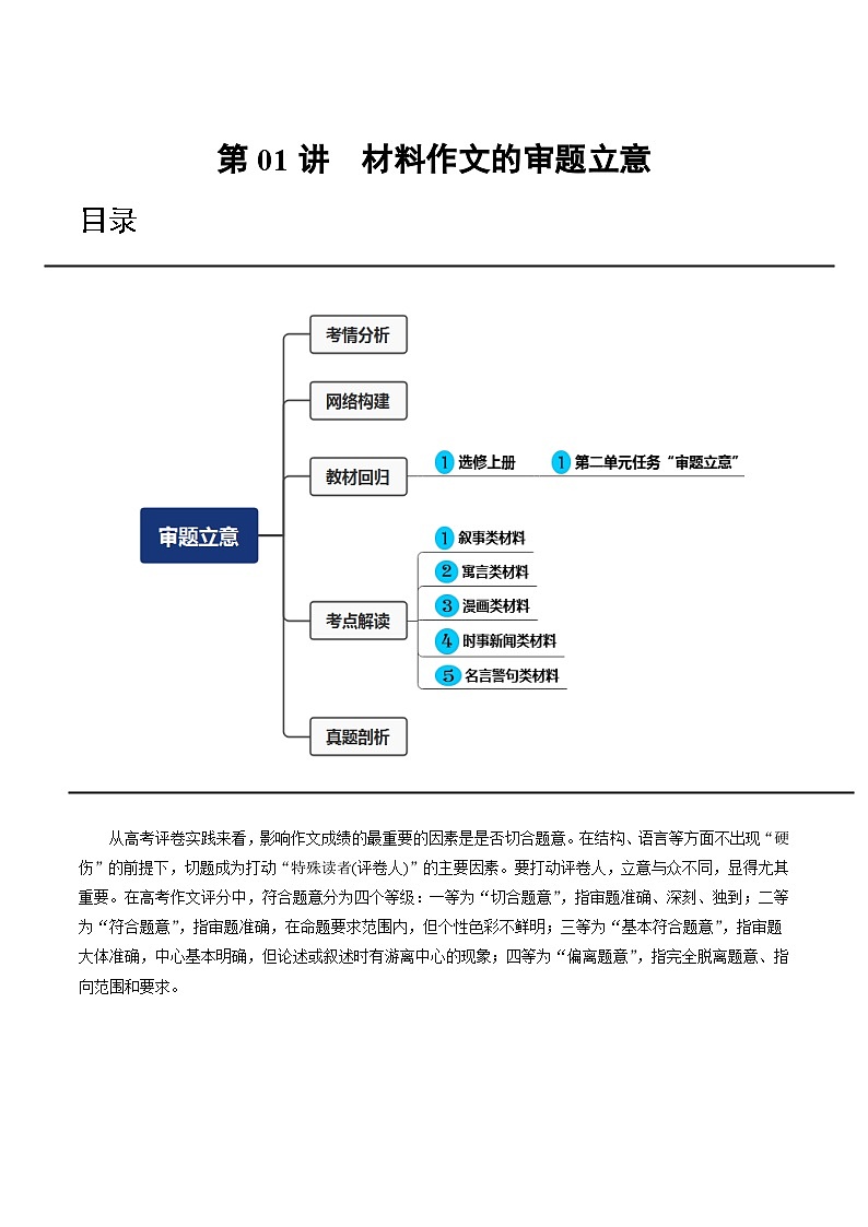 【作文练习】高考语文作文 第01讲 材料作文的审题立意(讲义)(原卷+解析)01