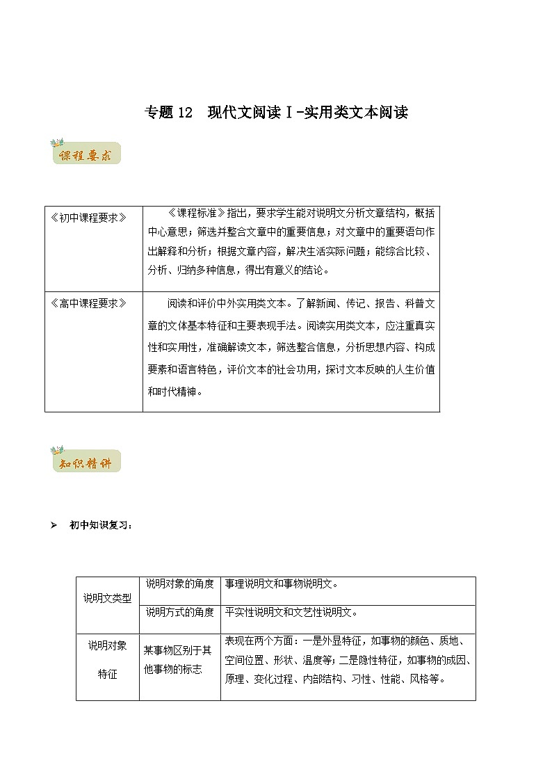 人教版初升高一初语文预习12现代文阅读Ⅰ-实用类文本阅读_-初升高语文衔接讲义(学生版+解析)第1页