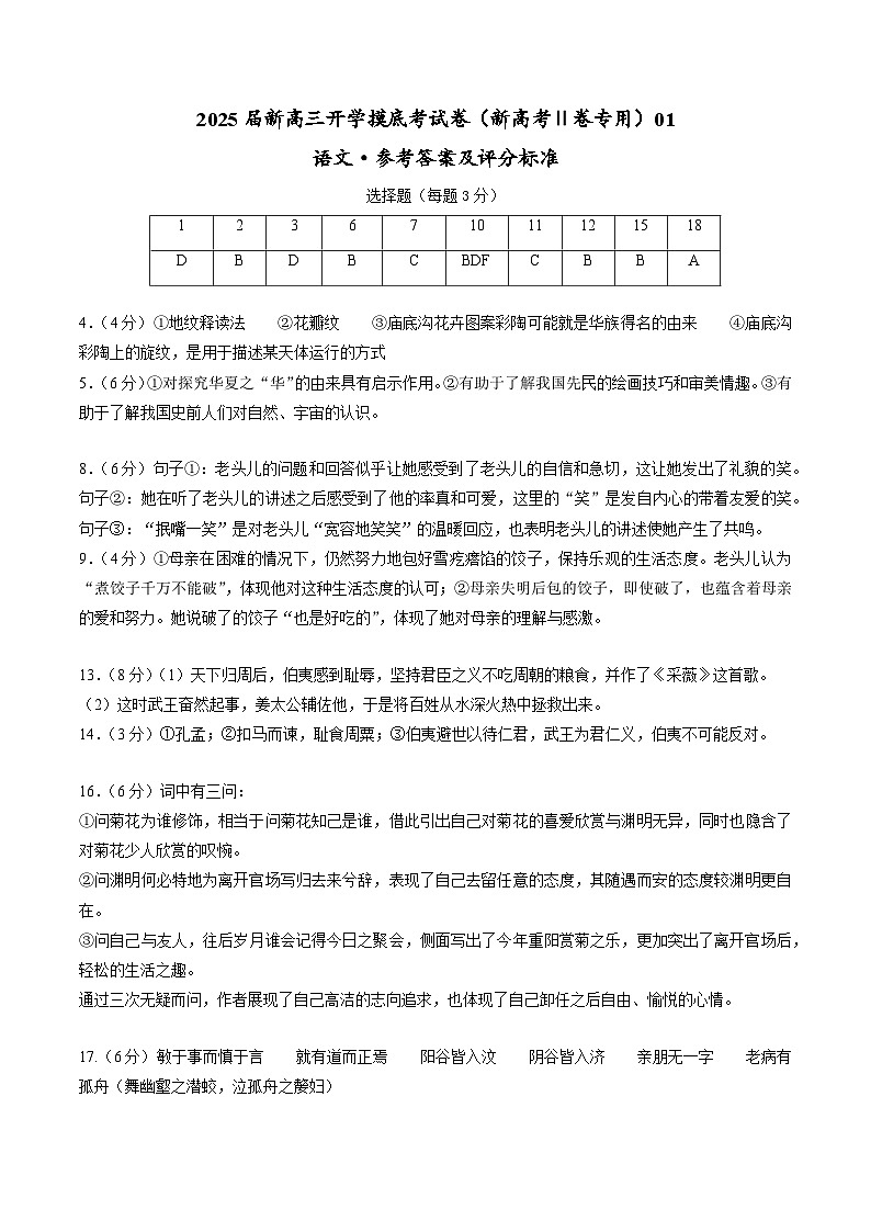 语文-2025届新高三开学摸底考试卷(新高考Ⅱ卷专用)01【含解析及答题卡】01