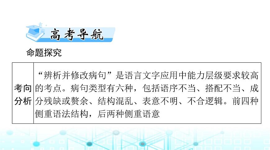 高考語(yǔ)文一輪復(fù)習(xí)專題七辨析并修改病句課件第2頁(yè)