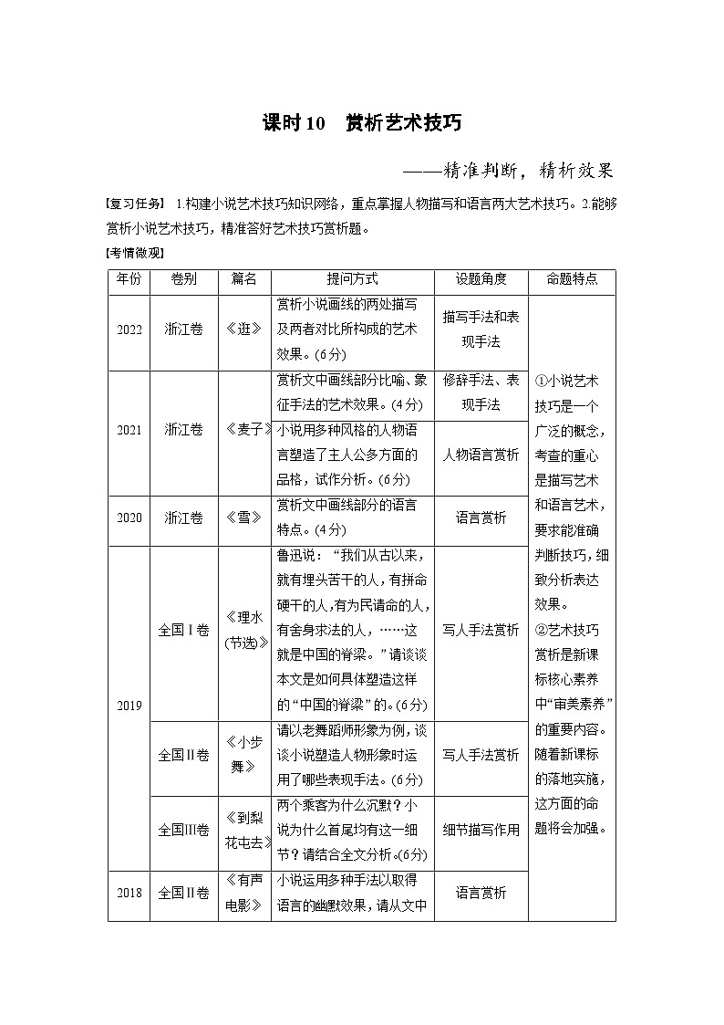 新高考语文一轮复习讲义板块2 小说阅读 课时10 赏析艺术技巧——精准判断,精析效果第1页