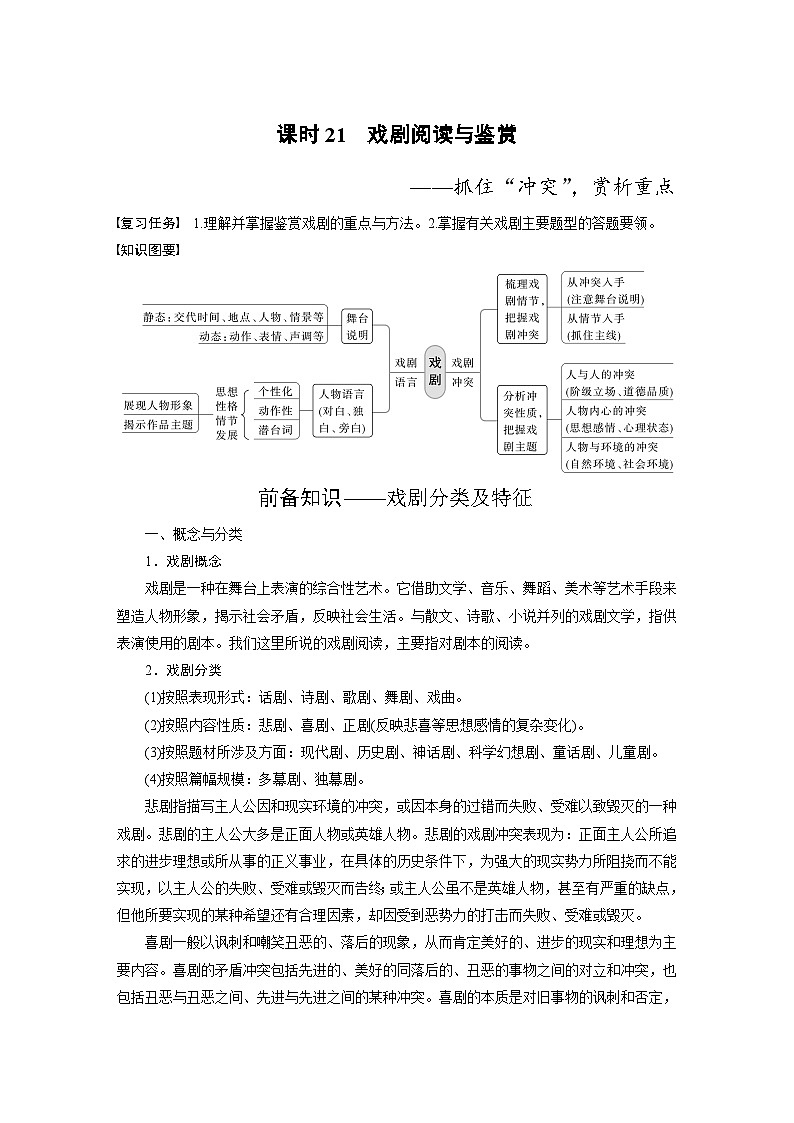新高考语文一轮复习讲义板块4 新诗与戏剧阅读 课时21 戏剧阅读与鉴赏——抓住“冲突”,赏析重点第1页