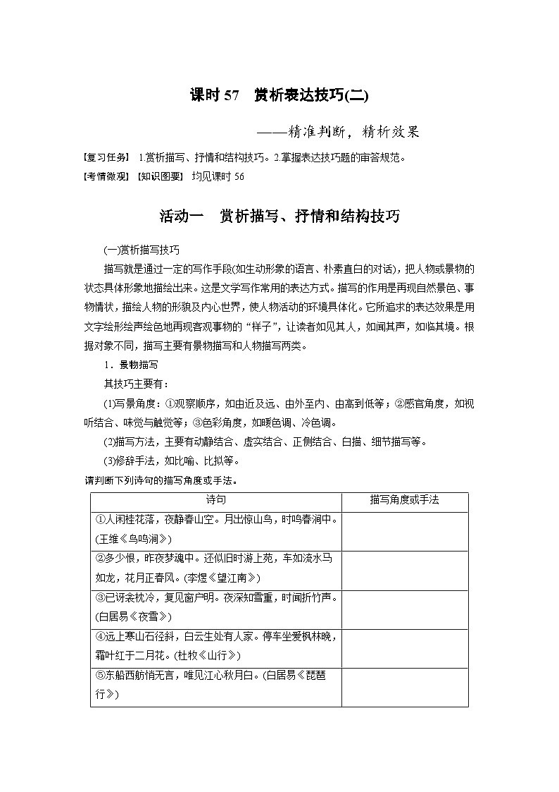 新高考语文一轮复习讲义板块6 古诗词阅读与鉴赏 课时57 赏析表达技巧(二)——精准判断,精析效果第1页