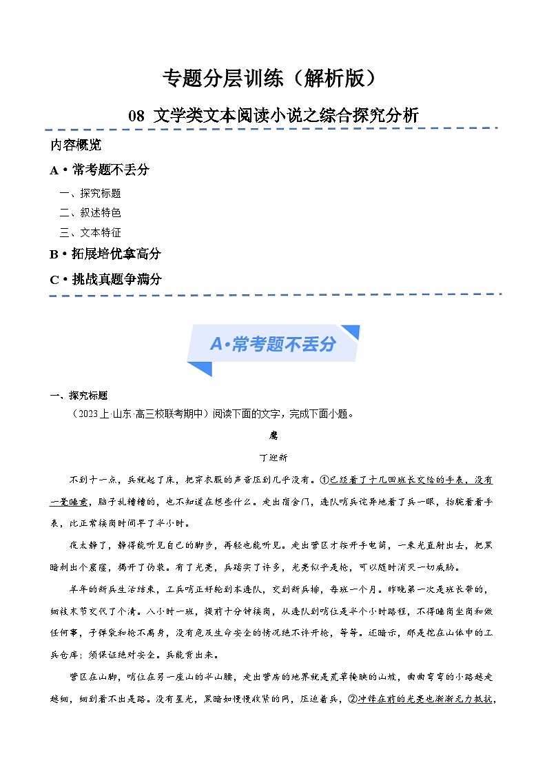 新高考语文二轮复习考点追踪练习08 文学类文本阅读小说之综合探究分析(分层训练)(解析版)第1页