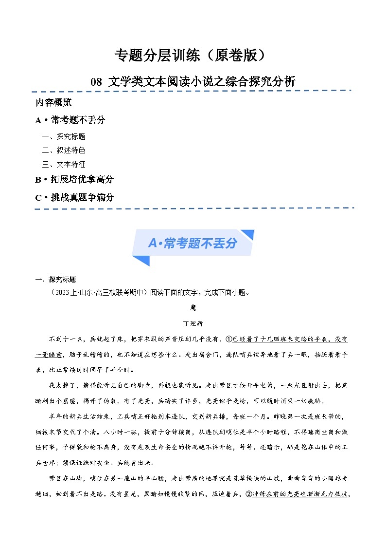 新高考语文二轮复习考点追踪练习08 文学类文本阅读小说之综合探究分析(分层训练)(原卷版)第1页