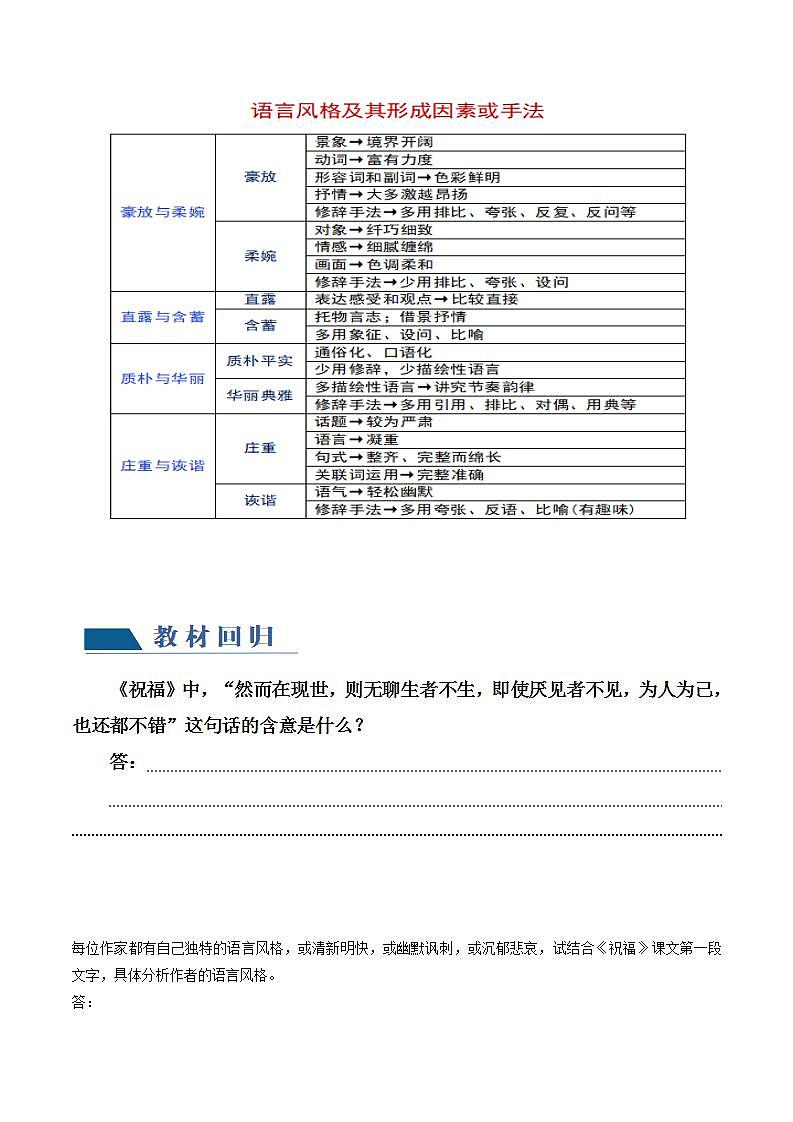 新高考语文一轮复习专题二第07讲 小说语言类试题 (讲义)(原卷版)第3页