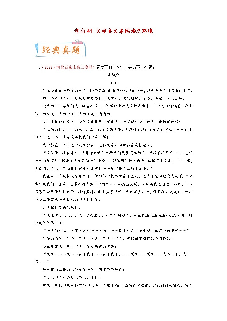 新高考语文一轮复习考点微专题考向41 文学类文本阅读之环境(含解析)01