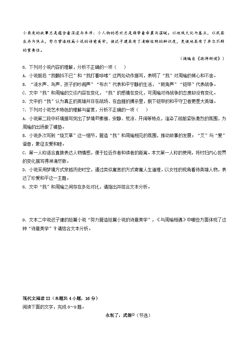 新高考语文二轮复习分层练习解密13 小说人物形象和环境(原卷版)第3页