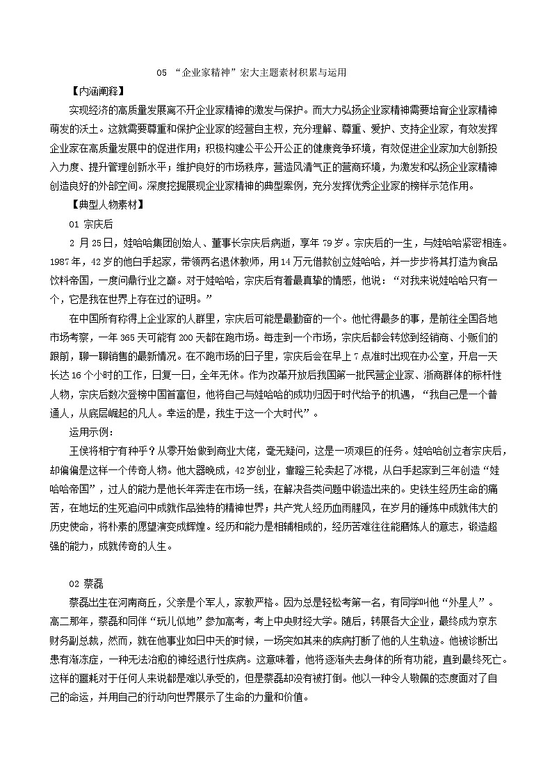 05 企业家精神-2025年高考语文作文复习之宏大主题素材积累与运用-作文练习-作文练习第1页
