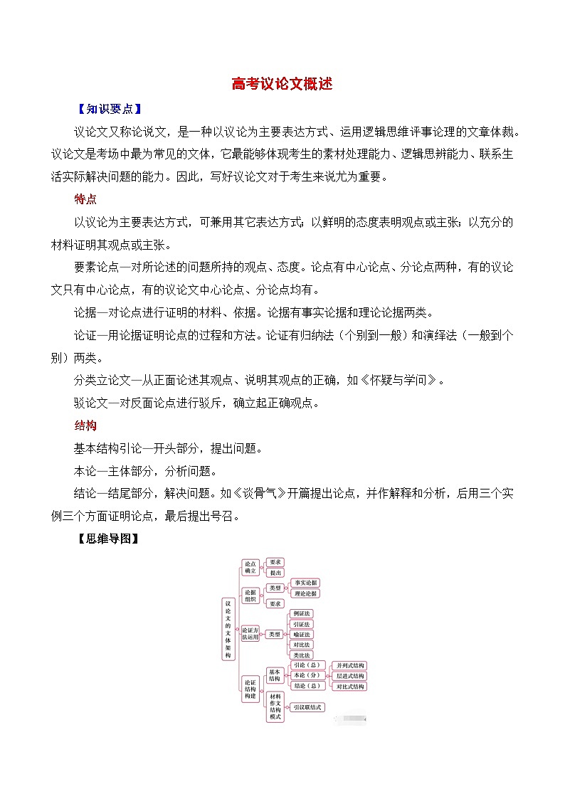 高考议论文概述-备战2025年高考语文议论文写作全面指导(全国通用)讲义与练习第1页