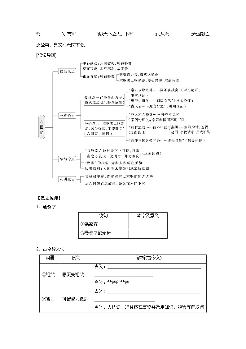 2025届高三语文之文言文复习15:《六国论》 学案第2页