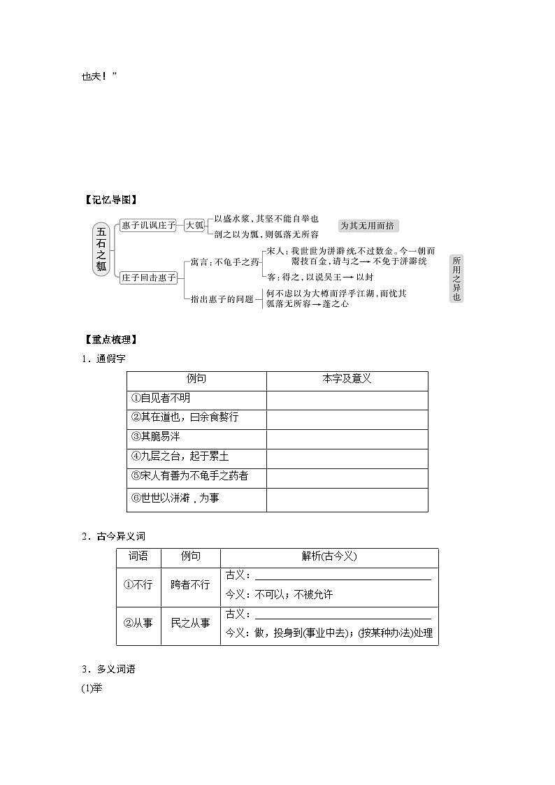 2025届高三语文之文言文复习17:《老子》四章 《五石之瓠》 学案第2页