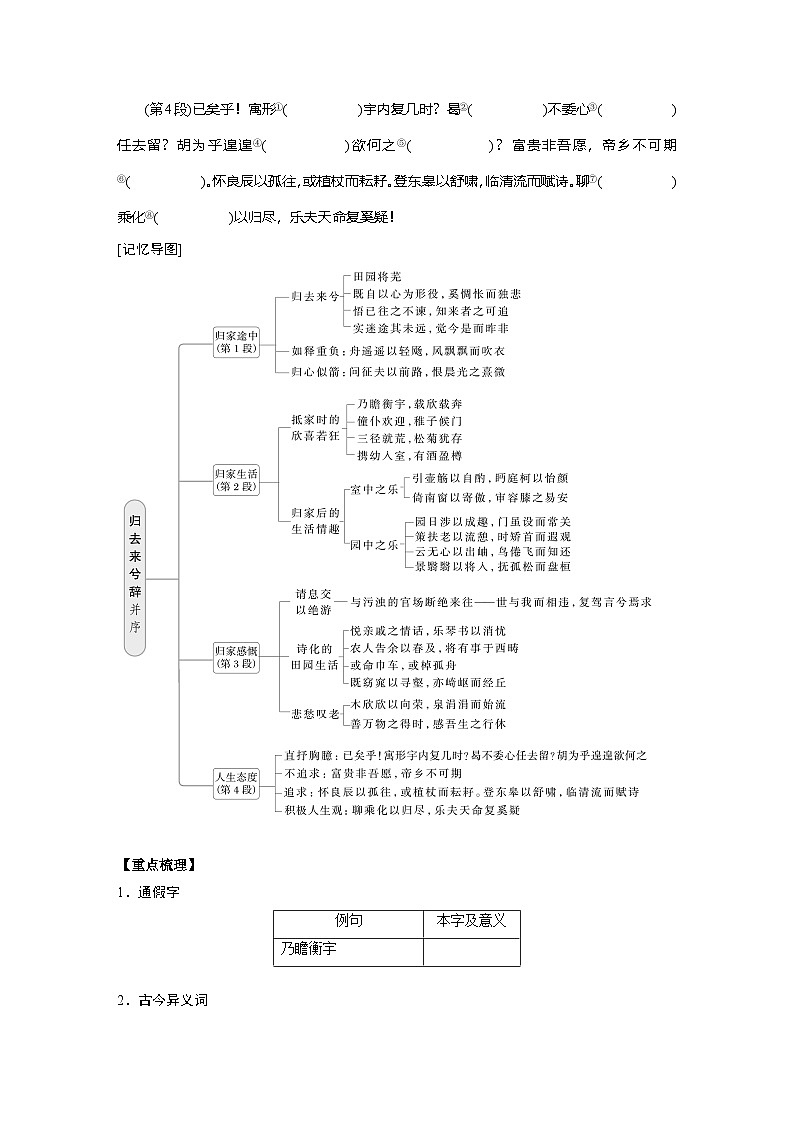 2025届高三语文之文言文复习27:归去来兮辞 并序 学案第2页