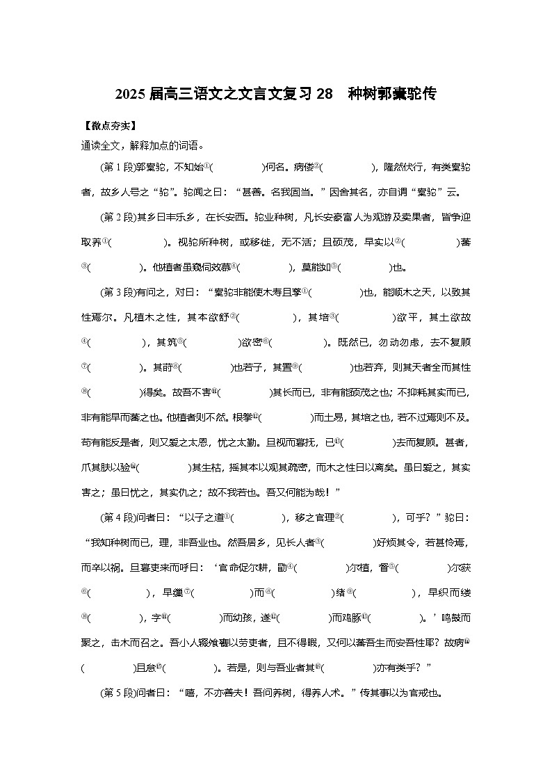 2025届高三语文之文言文复习28:种树郭橐驼传 学案第1页