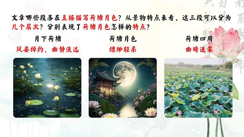 统编版 高中语文 必修上册 第七单元 14.2荷月之景与有我之境——部级精品课《荷塘月色》品读课件+教案05