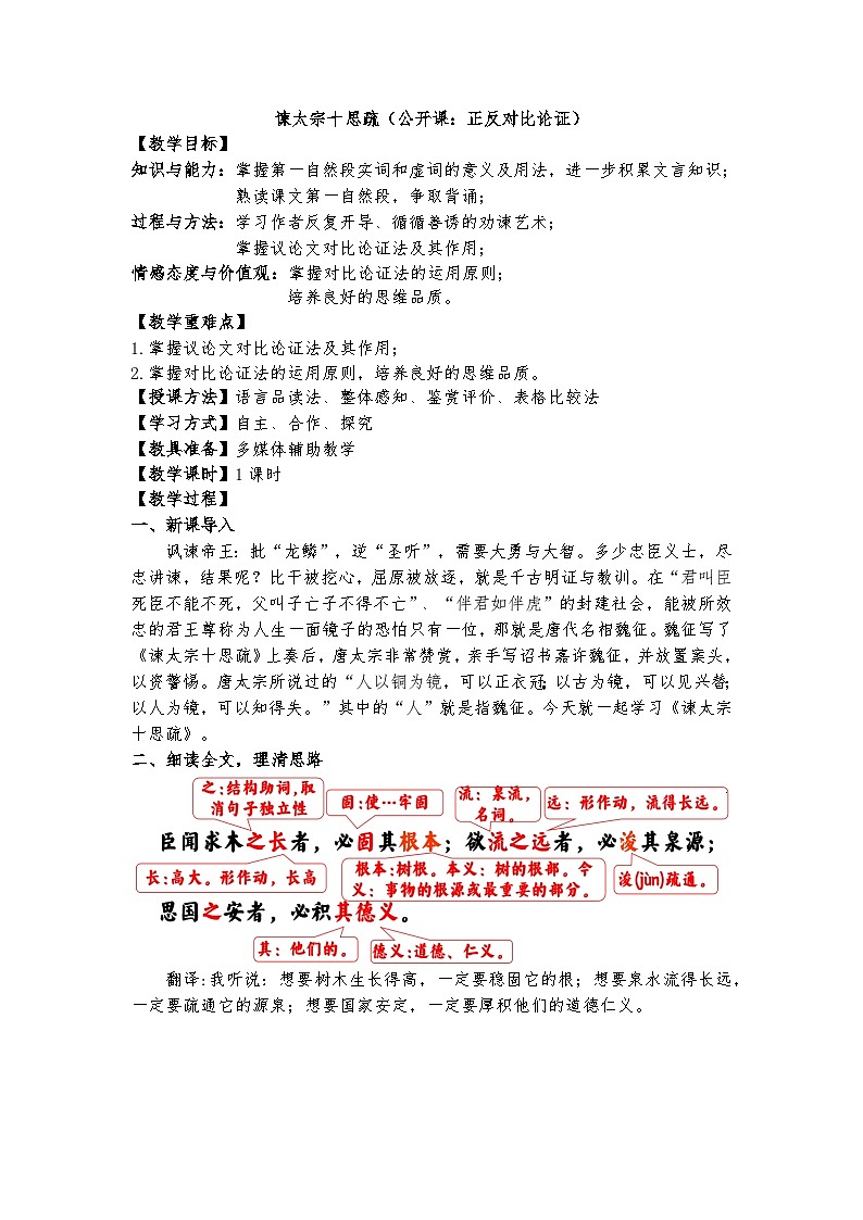 15.1(公开课)《谏太宗十思疏》对比论证教案第1页