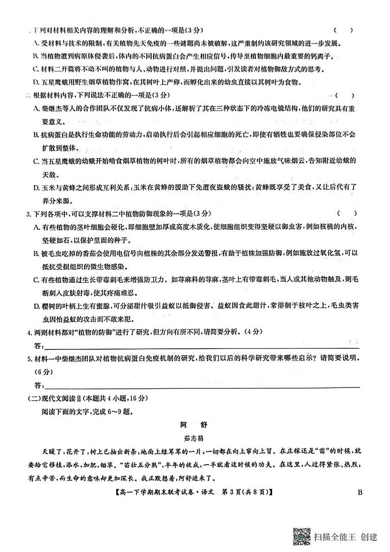 河南省商丘市商师联盟2023-2024学年高一下学期7月期末联考+语文第3页
