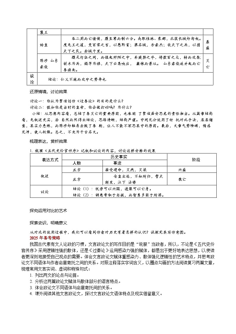 第08讲 选必《过秦论》《五代史伶官传序》一轮复习(讲义)(学生版) 2025年高考语文一轮复习讲练测(新教材新高考)第2页