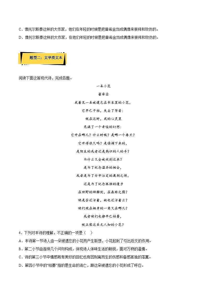 13.2《致大海》分层作业(原卷版)高二语文选择性必修中册同步备课统编版02