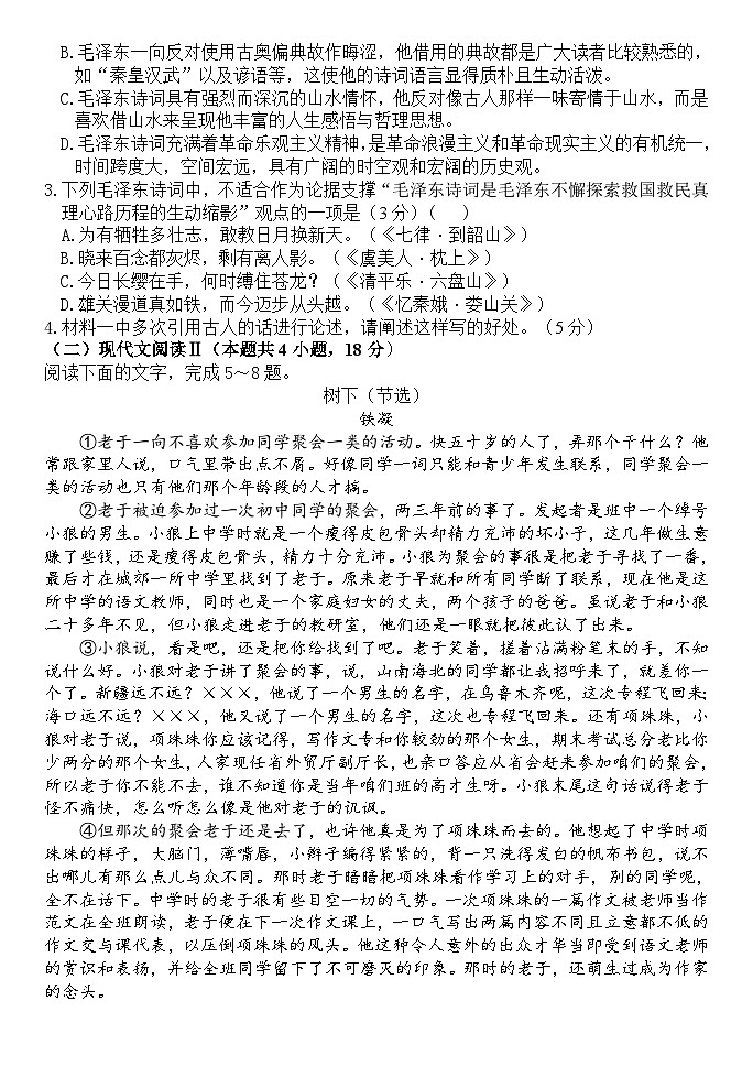 河南省平顶山市叶县高级中学2024-2025学年高一上学期期中语文预考试卷第3页