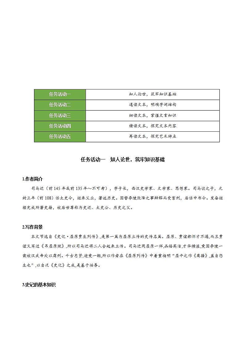 人教统编版高中语文选择性必修中册9《屈原列传》课件+教案+导学案+分层练习02