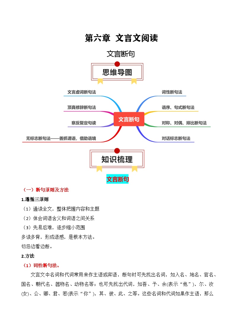 2025年高考语文复习知识清单第六章文言文阅读专题一1：文言断句(学生版+解析)